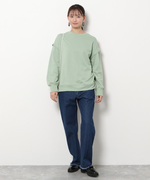 mysty woman(ミスティウーマン)の「スリーブスリット裏毛プルオーバー 190980(Tシャツ/カットソー・レディース・オフホワイト/ライトベージュ/ピンク/ライトグリーン・FREE)」の6枚目の写真