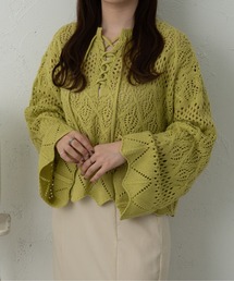 レースアップ透かしケーブルニット/【WEB/EC限定商品】