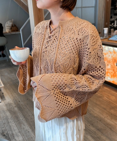 Ambre Ciel(アンブルシエル)の「レースアップ透かしケーブルニット/【WEB/EC限定商品】(ニット/セーター・レディース・ピンク/グリーン/アイボリー・FREE)」の12枚目の写真