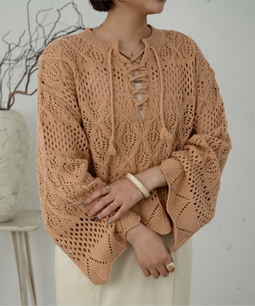 Ambre Ciel(アンブルシエル)の「レースアップ透かしケーブルニット/【WEB/EC限定商品】(ニット/セーター・レディース・ピンク/グリーン/アイボリー・FREE)」の16枚目の写真