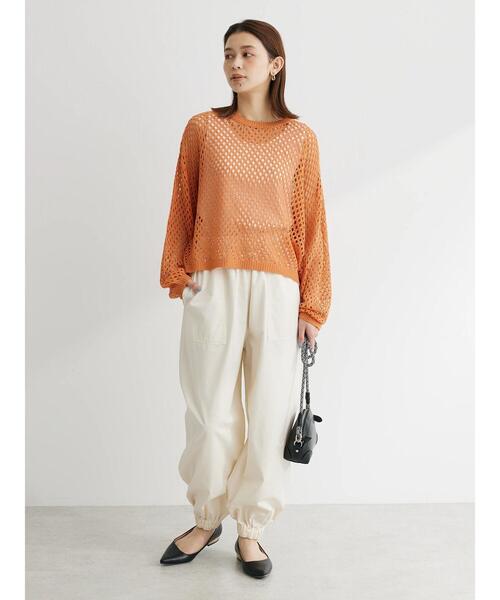 Green　Parks（グリーンパークス）の「メッシュ編みニットプルオーバー（ニット/セーター・レディース・オレンジ/ダークグレー/ナチュラル・FREE）」の19枚目の写真