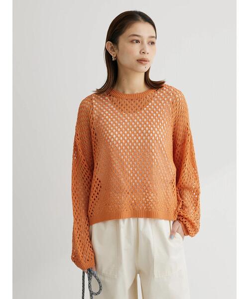 Green　Parks（グリーンパークス）の「メッシュ編みニットプルオーバー（ニット/セーター・レディース・オレンジ/ダークグレー/ナチュラル・FREE）」の16枚目の写真