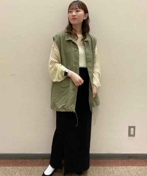 Green　Parks（グリーンパークス）の「メッシュ編みニットプルオーバー（ニット/セーター・レディース・オレンジ/ダークグレー/ナチュラル・FREE）」の8枚目の写真