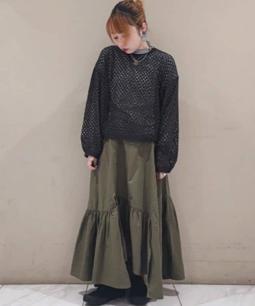 Green　Parks（グリーンパークス）の「メッシュ編みニットプルオーバー（ニット/セーター・レディース・オレンジ/ダークグレー/ナチュラル・FREE）」の10枚目の写真