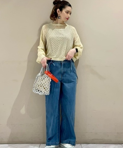 Green　Parks（グリーンパークス）の「メッシュ編みニットプルオーバー（ニット/セーター・レディース・オレンジ/ダークグレー/ナチュラル・FREE）」の7枚目の写真