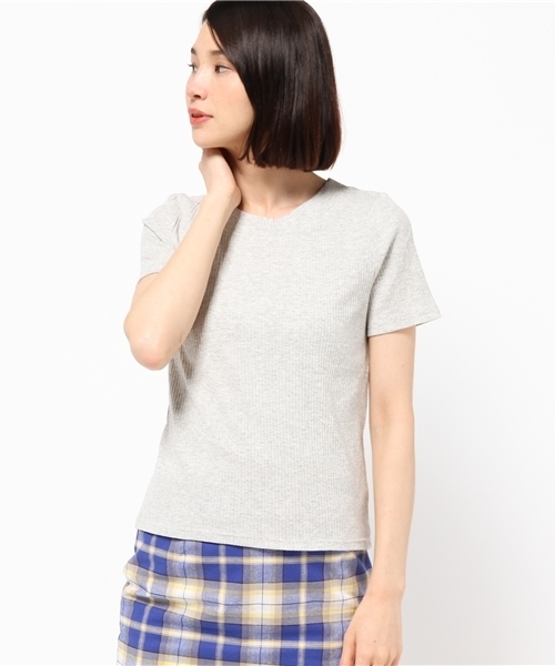 mystic（ミスティック）の「テレコクルーネック半袖プルオーバー（Tシャツ/カットソー・レディース・オフホワイト/アイボリー/グレー/ブラック・ﾌﾘ-）」の4枚目の写真