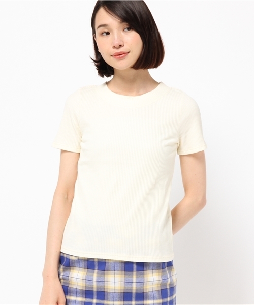 mystic（ミスティック）の「テレコクルーネック半袖プルオーバー（Tシャツ/カットソー・レディース・オフホワイト/アイボリー/グレー/ブラック・ﾌﾘ-）」の2枚目の写真