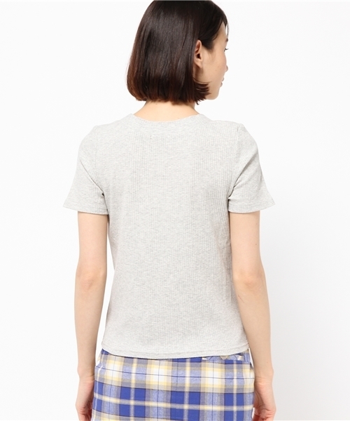 mystic（ミスティック）の「テレコクルーネック半袖プルオーバー（Tシャツ/カットソー・レディース・オフホワイト/アイボリー/グレー/ブラック・ﾌﾘ-）」の7枚目の写真