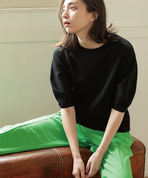 OPAQUE.CLIP（オペークドットクリップ）の「◆アイスタッチ パフスリーブニット【UV/接触冷感/アンチピリング/洗濯機洗い可】（ニット/セーター・レディース・ライトブルー/ブラック/ブラウン系その他5/ホワイト系/キャメル/ピンク系/ライトグレー系7/黄緑系・34/36/38/40/42）」の13枚目の写真