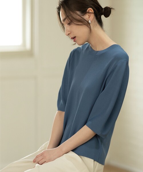 OPAQUE.CLIP（オペークドットクリップ）の「◆アイスタッチ パフスリーブニット【UV/接触冷感/アンチピリング/洗濯機洗い可】（ニット/セーター・レディース・ライトブルー/ブラック/ブラウン系その他5/ホワイト系/キャメル/ピンク系/ライトグレー系7/黄緑系・34/36/38/40/42）」の16枚目の写真