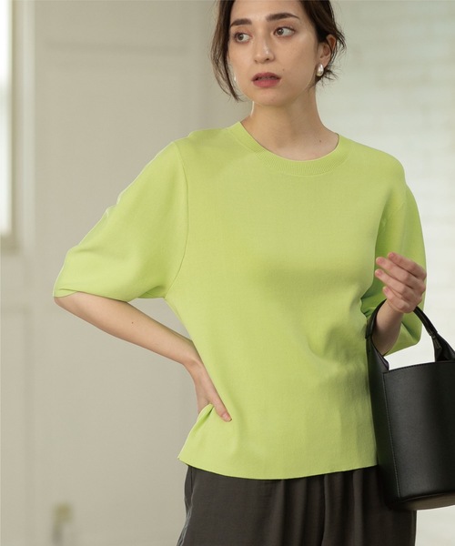 OPAQUE.CLIP（オペークドットクリップ）の「◆アイスタッチ パフスリーブニット【UV/接触冷感/アンチピリング/洗濯機洗い可】（ニット/セーター・レディース・ライトブルー/ブラック/ブラウン系その他5/ホワイト系/キャメル/ピンク系/ライトグレー系7/黄緑系・34/36/38/40/42）」の6枚目の写真