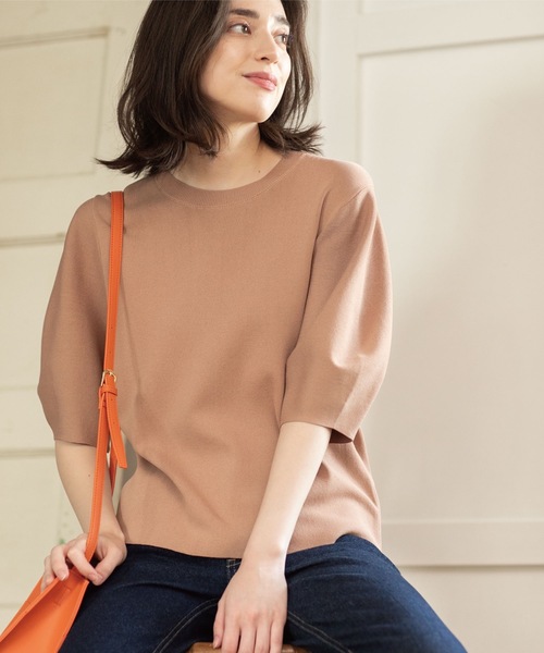 OPAQUE.CLIP（オペークドットクリップ）の「◆アイスタッチ パフスリーブニット【UV/接触冷感/アンチピリング/洗濯機洗い可】（ニット/セーター・レディース・ライトブルー/ブラック/ブラウン系その他5/ホワイト系/キャメル/ピンク系/ライトグレー系7/黄緑系・34/36/38/40/42）」の8枚目の写真