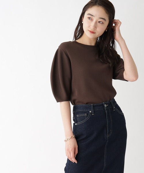 OPAQUE.CLIP（オペークドットクリップ）の「◆アイスタッチ パフスリーブニット【UV/接触冷感/アンチピリング/洗濯機洗い可】（ニット/セーター・レディース・ライトブルー/ブラック/ブラウン系その他5/ホワイト系/キャメル/ピンク系/ライトグレー系7/黄緑系・34/36/38/40/42）」の11枚目の写真