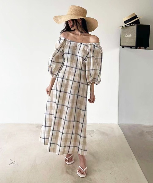 Jewelobe(ジュエローブ)の「ボリュームスリーブチェックロングワンピース(ワンピース・レディース・ネイビー/レッド・FREE)」の18枚目の写真