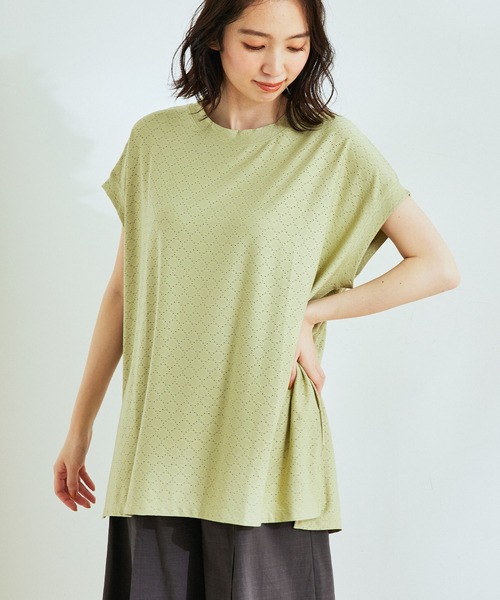Jayro(ジャイロ)の「カットオーバーレースビッグTシャツ(Tシャツ/カットソー・レディース・グレー系その他/ライトグリーン/ホワイト系その他・M)」の1枚目の写真