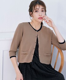 【洗える】フェイクリボンポケット付きカーディガン