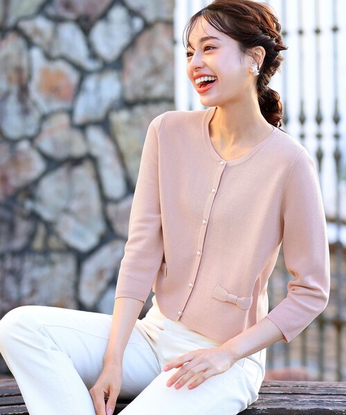 【セール】【洗える】フェイクリボンポケット付きカーディガン（カーディガン/ボレロ）｜Tiaclasse（ティアクラッセ）