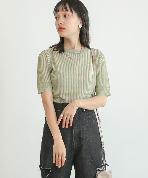 Bab(バブ)の「ストライプニットトップス(Tシャツ/カットソー・レディース・ブラック/ブラウン/グリーン・FREE)」の11枚目の写真