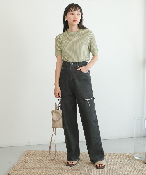 Bab(バブ)の「ストライプニットトップス(Tシャツ/カットソー・レディース・ブラック/ブラウン/グリーン・FREE)」の12枚目の写真