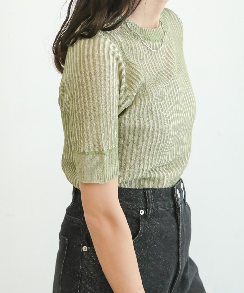 Bab(バブ)の「ストライプニットトップス(Tシャツ/カットソー・レディース・ブラック/ブラウン/グリーン・FREE)」の13枚目の写真