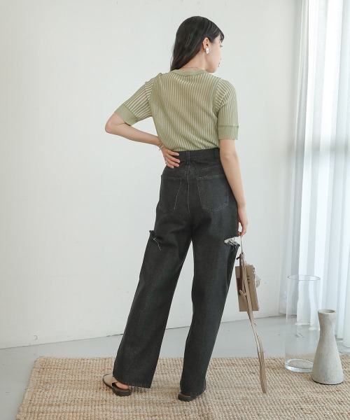 Bab(バブ)の「ストライプニットトップス(Tシャツ/カットソー・レディース・ブラック/ブラウン/グリーン・FREE)」の15枚目の写真