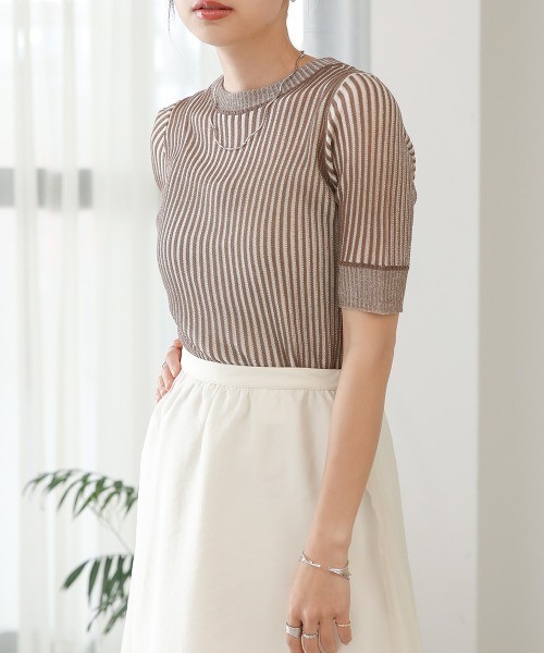 Bab(バブ)の「ストライプニットトップス(Tシャツ/カットソー・レディース・ブラック/ブラウン/グリーン・FREE)」の20枚目の写真