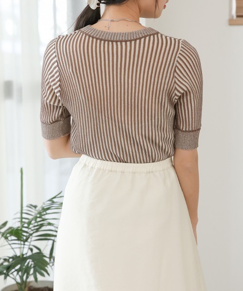 Bab(バブ)の「ストライプニットトップス(Tシャツ/カットソー・レディース・ブラック/ブラウン/グリーン・FREE)」の22枚目の写真