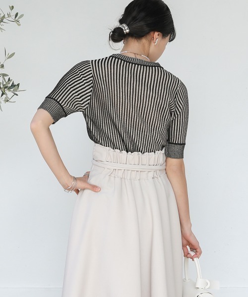 Bab(バブ)の「ストライプニットトップス(Tシャツ/カットソー・レディース・ブラック/ブラウン/グリーン・FREE)」の6枚目の写真