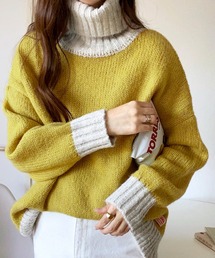 《Javaジャバコラボ》お洒落感UPなバイカラー。ミックス配色タートルネックニット