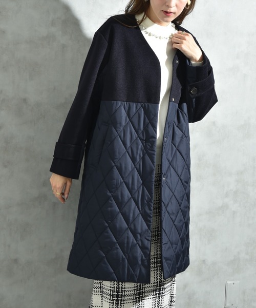 INTERPLANET（インタープラネット）の「シャギー＊タフタキルトカラーレスコート（ノーカラーコート・レディース・ブラック/モカ/ベージュ/アイボリー/チャコールグレー/ネイビー・FREE）」の6枚目の写真