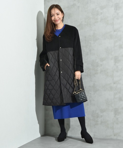 セール】シャギー＊タフタキルトカラーレスコート（ノーカラーコート