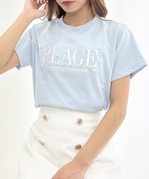 パール付ふくれ刺しゅうロゴTシャツ