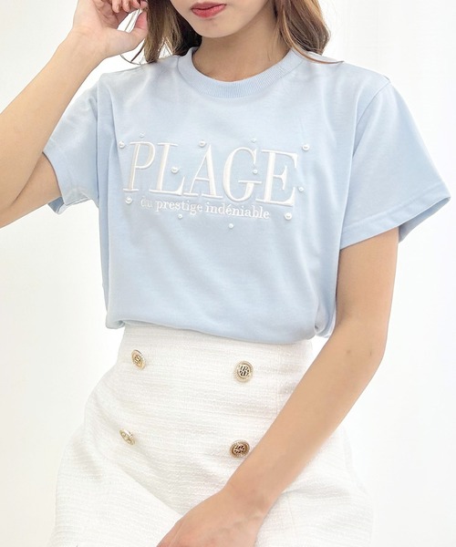 エグランティーヌ EGLANTINE パール付き刺繍ロゴカットソー （ネイビー） セール】 ロゴ刺繍 Tシャツ （カットソー）｜any SiS