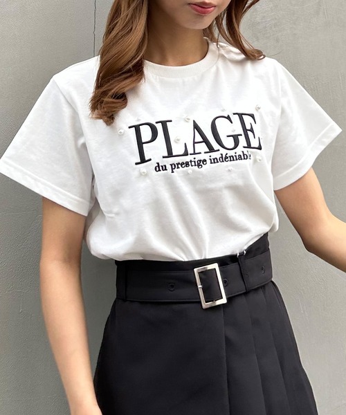 INGNI(イング)の「パール付ふくれ刺しゅうロゴTシャツ(Tシャツ/カットソー・レディース・ホワイト×ブラック/ブラック/ホワイト×ピンク/ライトブルー・M)」の9枚目の写真