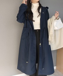 《撥水加工》ウエストドロストフード付きジップトレンチコート