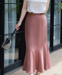 【La mieux】アシンメトリー切り替えマーメイドロングスカート オフィス ビジネス フォーマル