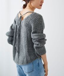 手編み風バックリボンニットプルオーバー