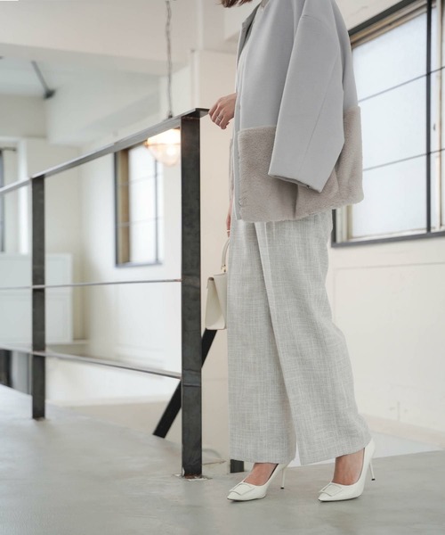 【huit bouquet】エコファーコンビ ショート コート ノーカラー エコファーコンビ ショート コート HUIT（ノーカラーコート