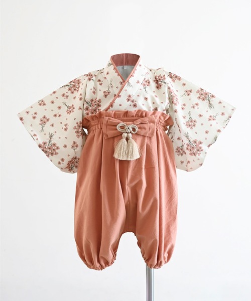 【あちゃも】ベビー袴　ハンドメイド　ホワイトダリア×ボルドー あちゃも様専用】ベビー袴 ハンドメイド ホワイトダリア