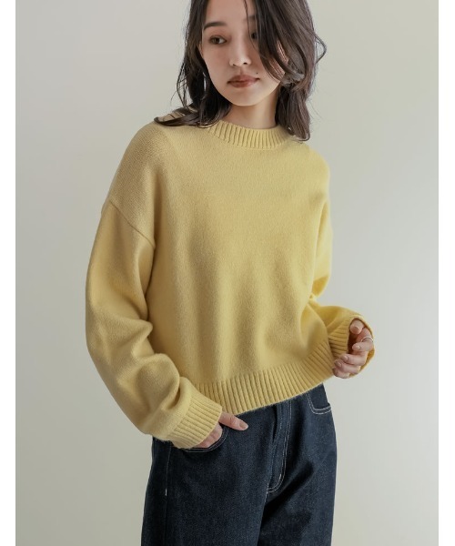 Re:EDIT（リエディ）の「[累計販売枚数1.1万枚突破！]アルパカタッチクロップド丈ニットプルオーバー（ニット/セーター・レディース・ブラック/オレンジ/グレー/ブルー/ホワイト/グリーン/サックスブルー/イエロー系/ベージュ系その他/レッド/ブラウン/ピンク/イエロー・LARGE/MEDIUM）」の9枚目の写真