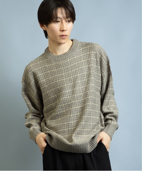 En serio TOKYO（エンソリオトーキョー）の「ツイード編み クルーネックニット（ニット/セーター・メンズ・ベージュ/ブルー/ブラック/グリーン/ブラウン・L/M）」の2枚目の写真