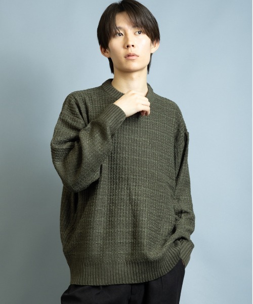 En serio TOKYO（エンソリオトーキョー）の「ツイード編み クルーネックニット（ニット/セーター・メンズ・ベージュ/ブルー/ブラック/グリーン/ブラウン・L/M）」の4枚目の写真