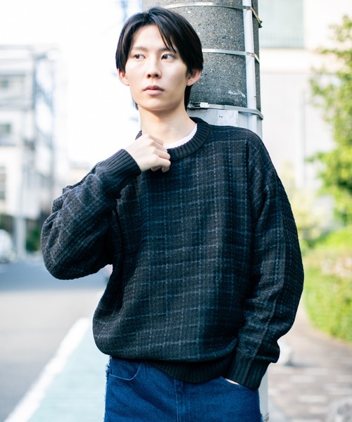 En serio TOKYO（エンソリオトーキョー）の「ツイード編み クルーネックニット（ニット/セーター・メンズ・ベージュ/ブルー/ブラック/グリーン/ブラウン・L/M）」の17枚目の写真