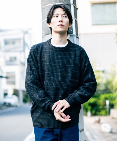 En serio TOKYO（エンソリオトーキョー）の「ツイード編み クルーネックニット（ニット/セーター・メンズ・ベージュ/ブルー/ブラック/グリーン/ブラウン・L/M）」の6枚目の写真