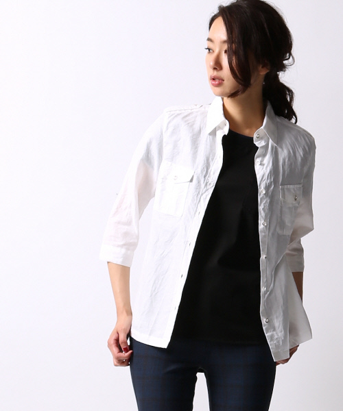 5351 POUR LES FEMMES（ゴーサンゴーイチプールファム）の「ｸﾗｼｯｸﾊﾞｲｵｽﾗﾌﾞＳＨ（シャツ/ブラウス・レディース・ホワイト/グレー・2/1）」の2枚目の写真