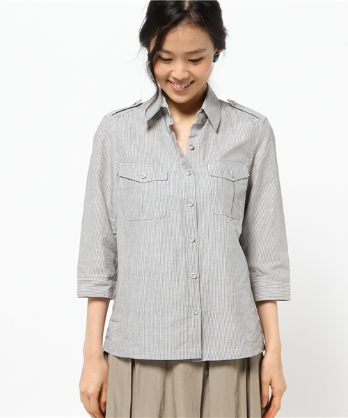 5351 POUR LES FEMMES（ゴーサンゴーイチプールファム）の「ｸﾗｼｯｸﾊﾞｲｵｽﾗﾌﾞＳＨ（シャツ/ブラウス・レディース・ホワイト/グレー・2/1）」の3枚目の写真