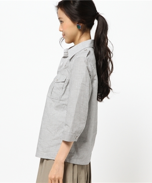 5351 POUR LES FEMMES（ゴーサンゴーイチプールファム）の「ｸﾗｼｯｸﾊﾞｲｵｽﾗﾌﾞＳＨ（シャツ/ブラウス・レディース・ホワイト/グレー・2/1）」の4枚目の写真