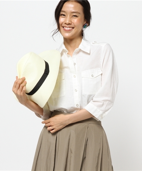 5351 POUR LES FEMMES（ゴーサンゴーイチプールファム）の「ｸﾗｼｯｸﾊﾞｲｵｽﾗﾌﾞＳＨ（シャツ/ブラウス・レディース・ホワイト/グレー・2/1）」の14枚目の写真