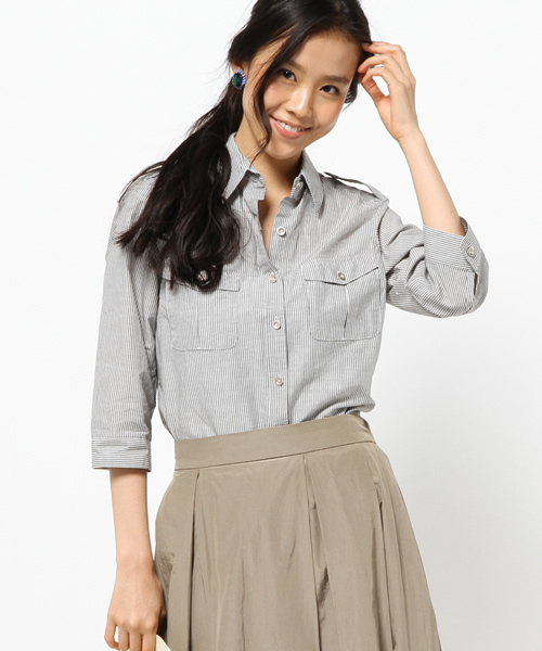 5351 POUR LES FEMMES（ゴーサンゴーイチプールファム）の「ｸﾗｼｯｸﾊﾞｲｵｽﾗﾌﾞＳＨ（シャツ/ブラウス・レディース・ホワイト/グレー・2/1）」の15枚目の写真