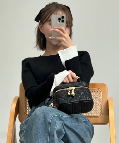 Miniministore(ミニミニストア)の「キルティングショルダーバッグ ミニバッグ(ショルダーバッグ・レディース・オフホワイト/ブラウン/ピンク/ライトブラウン/ブルー/ブラック/シルバー・フリー)」の19枚目の写真